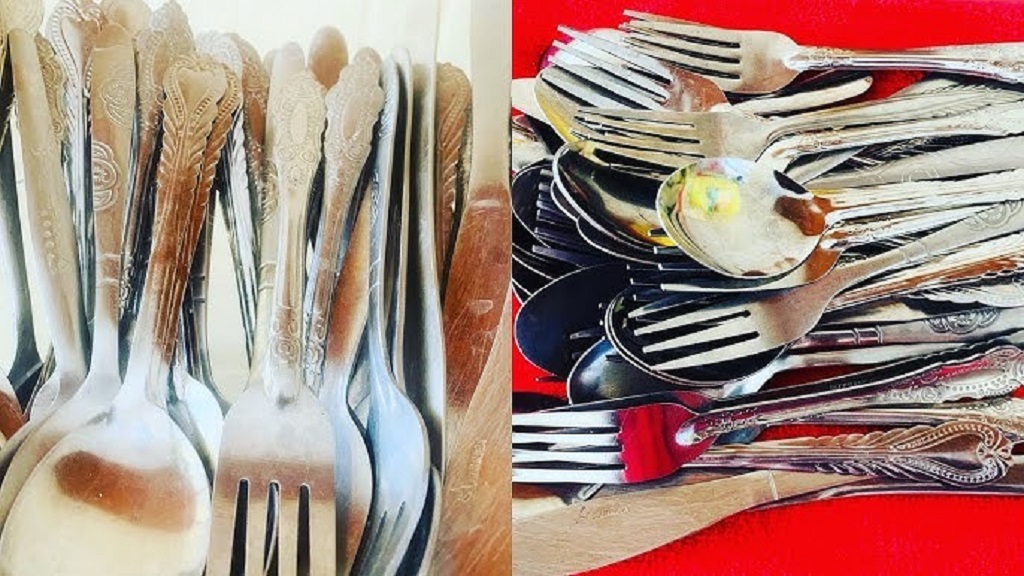 How do you clean discolored stainless steel cutlery