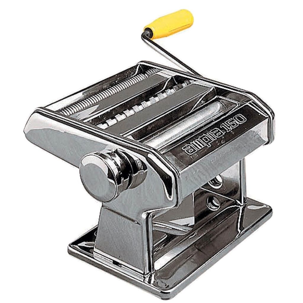Close-up of Marcato pasta maker with cutters and rollers