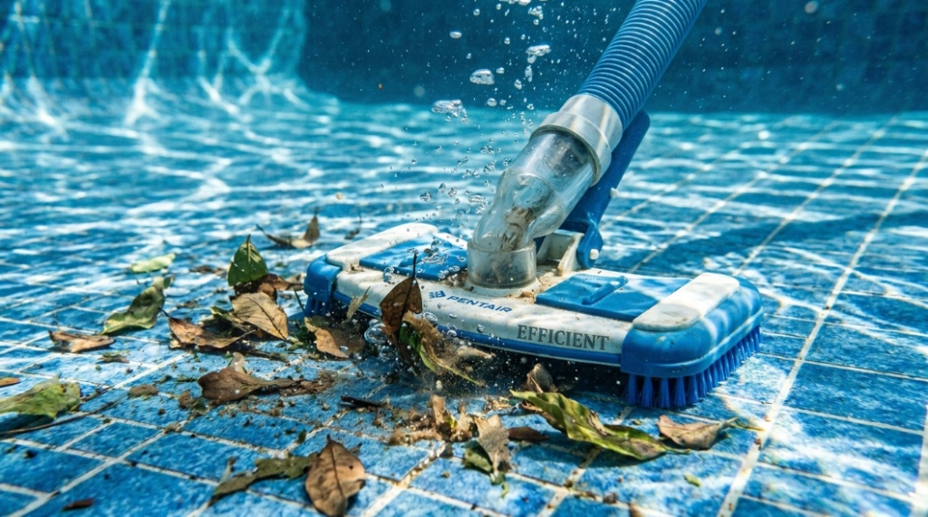Affordable pool vacuum setup with hose and skimmer