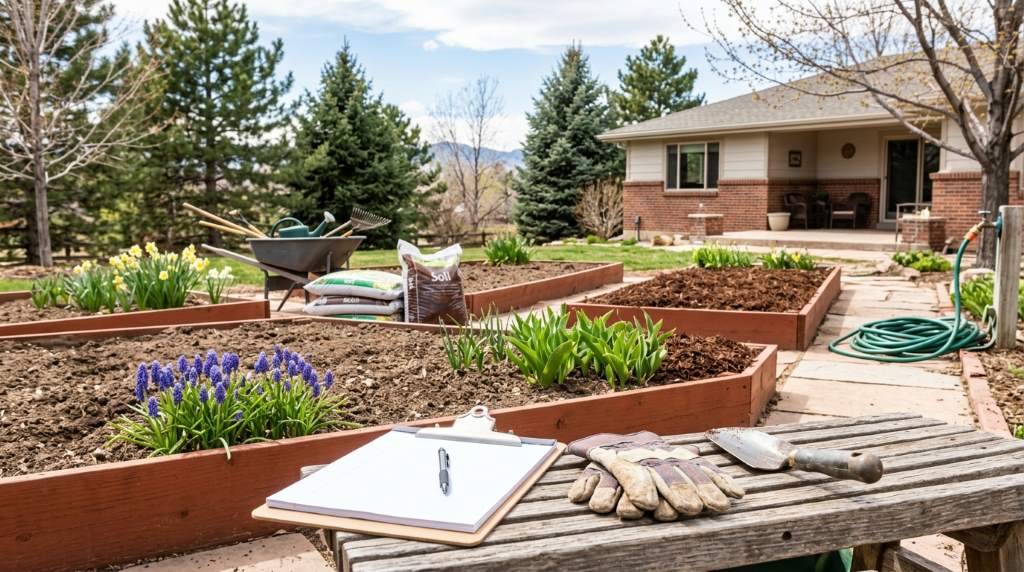 Homeowner aerating lawn in Denver during spring season for healthy grass growth