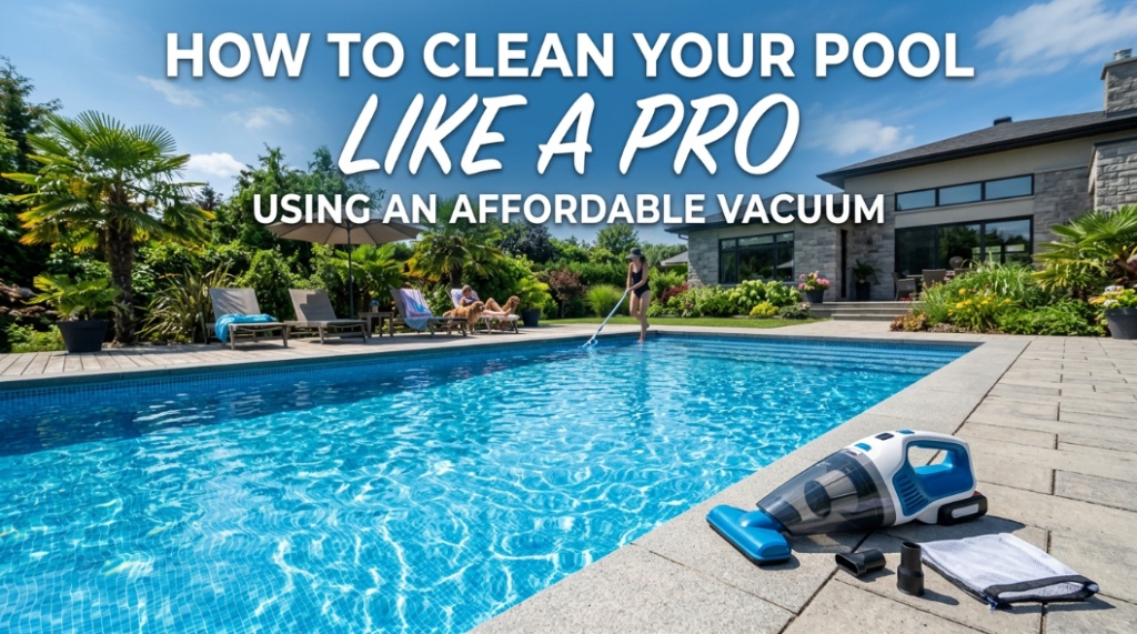 Manual pool vacuum cleaning debris from pool floor