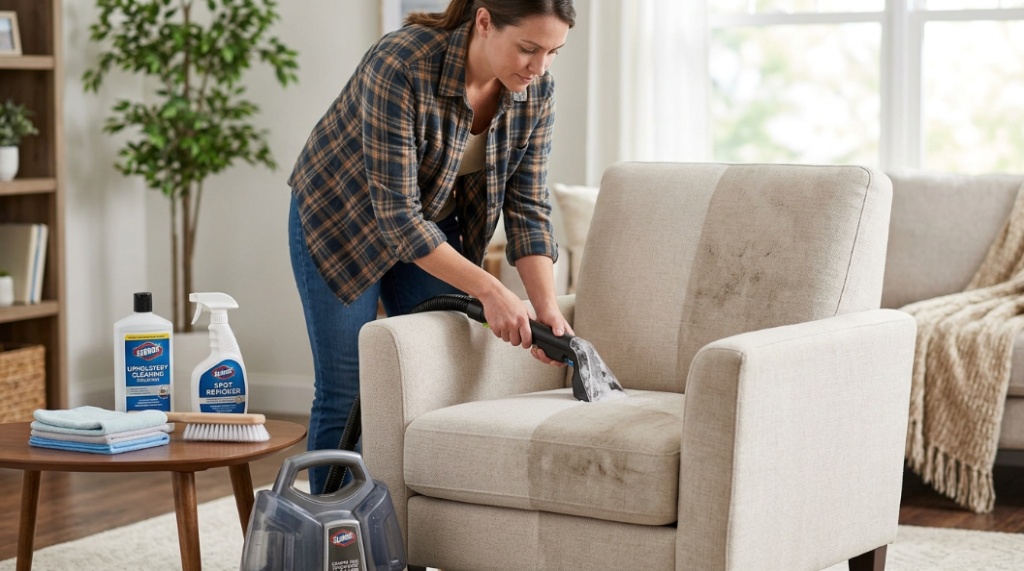 vacuuming upholstery cushions before deep cleaning process