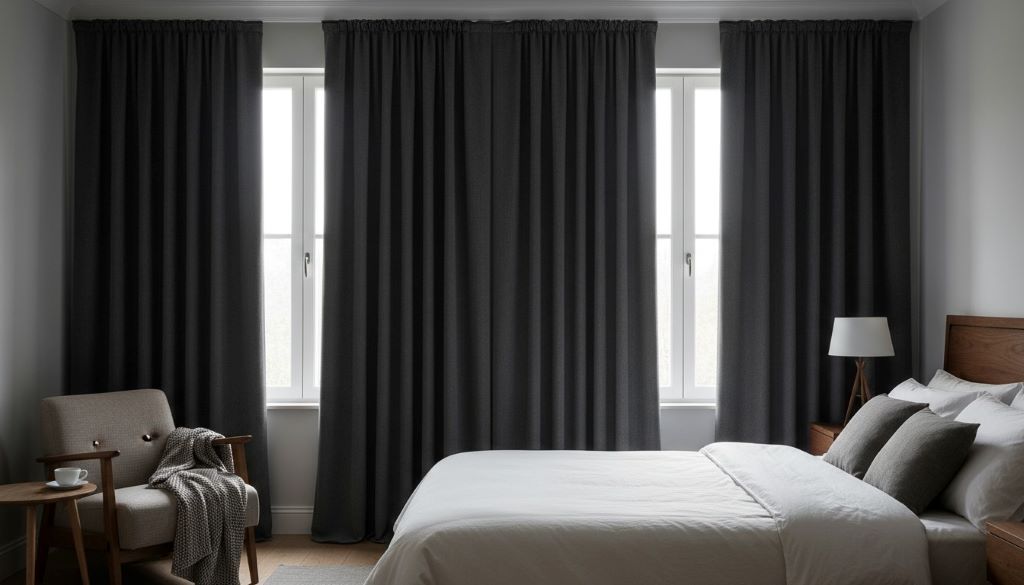 Budget blackout curtains effectively blocking sunlight in a bedroom
