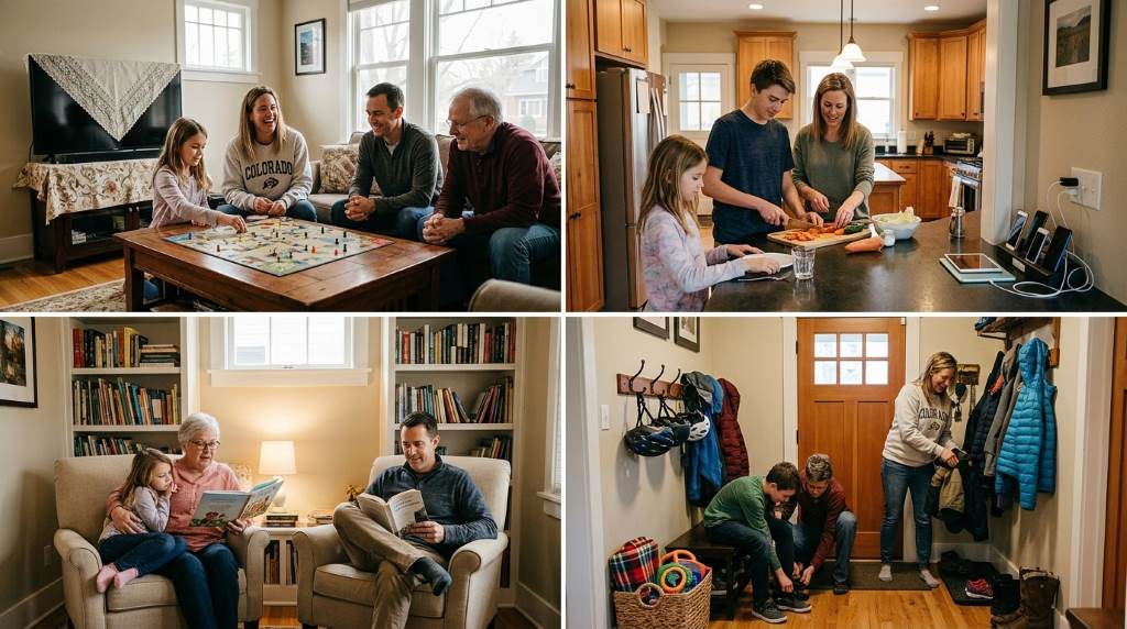 Family creating healthy technology habits in a Denver home