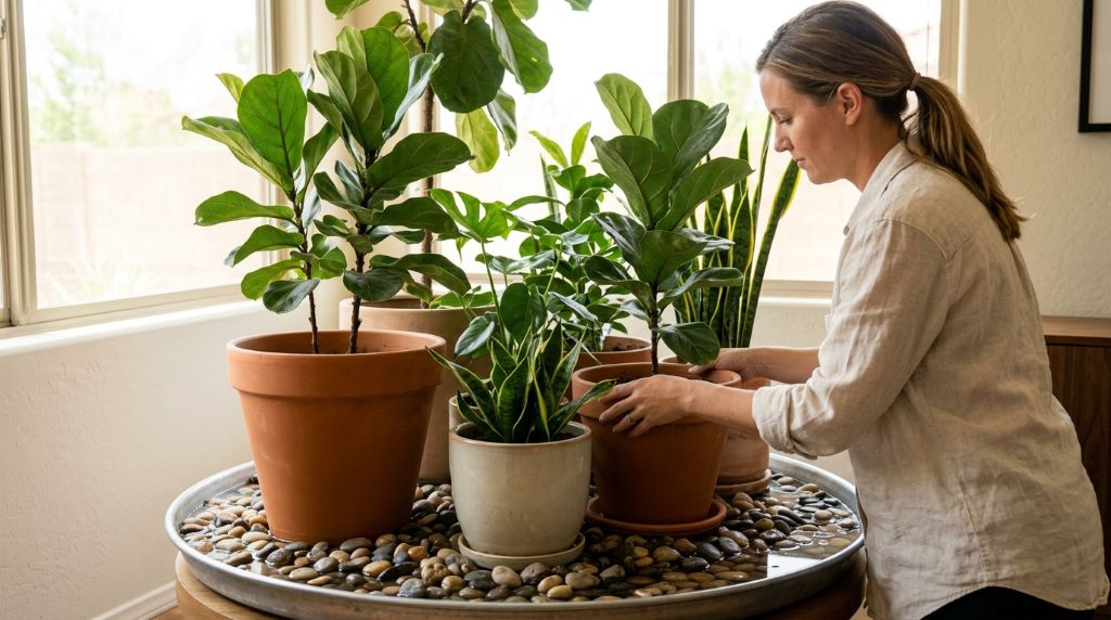 Indoor humidity setup for houseplants in Phoenix AZ