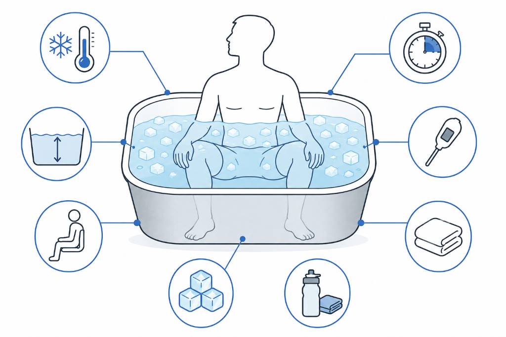 Safe ice bath temperature and timer diagram for recovery